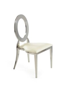 Срібний стілець Лаваль з м'яким сидінням білого кольору. Стильні стільці Лаваль з нержавіючої сталі в Україні
