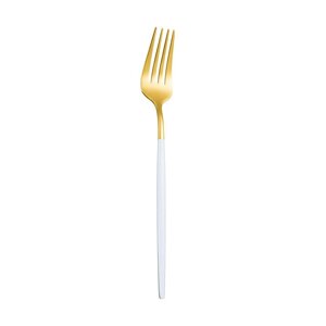 Вилка столова REMY-DECOR золотого кольору з білою ручкою з нержавійки. Прилади для ресторанів кафе та будинку