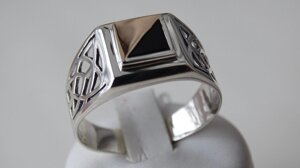 Чоловічий перстень срібна Печатка з золотою пластиною розмір 20.5