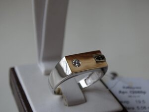 Чоловічий перстень Стильна чоловіча срібна печатка з золотою пластиною розмір 20.5 І 21