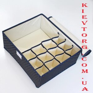 Коробка органайзер для зберігання білизни, дрібних речей з кришкою в синій горошок