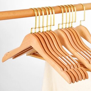Плічка вішалки тремпелі дерев'яні для одягу прогумовані в гардероб з золотим гачком , 44 см