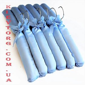 Тремпелі плічка вішалки м'які тканинні (атласні) для одягу, суконь, блузок блакитні, 6 шт
