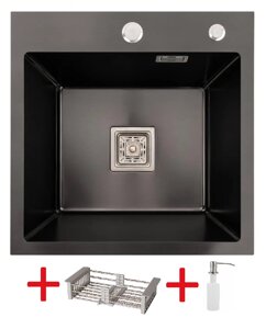 Мийка кухонна з неіржавкої сталі Platinum Handmade 50*50 (3/1 мм) PVD чорна + подарунок