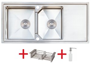 Мийка кухонна з неіржавкої сталі Platinum Handmade 96*45 подвійна з крилом
