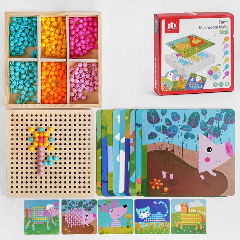 Дерев’яна іграшка Мозаїка дерев'яна платформа, 10 карток, 6 видів мозаїки, у кор. /30/ від компанії Pavlusha Toys - фото 1