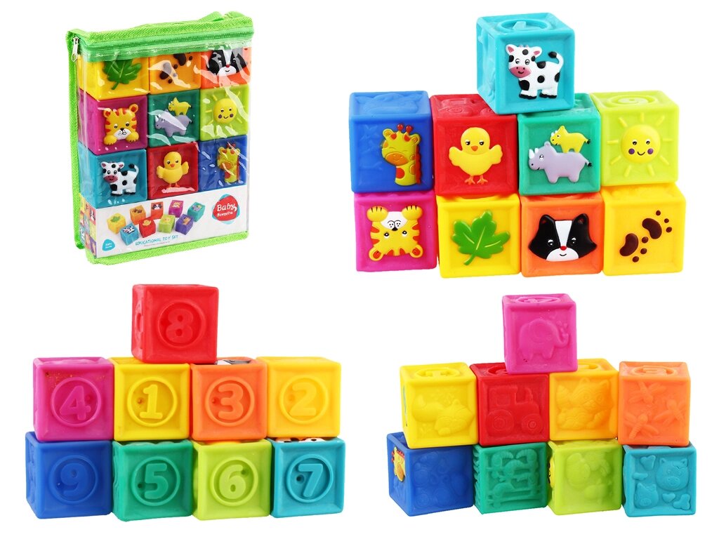 Гра для купання кубики 9шт (цифри, тварини, рослини), у сумці, 16,5-22-6см /24/ від компанії Pavlusha Toys - фото 1