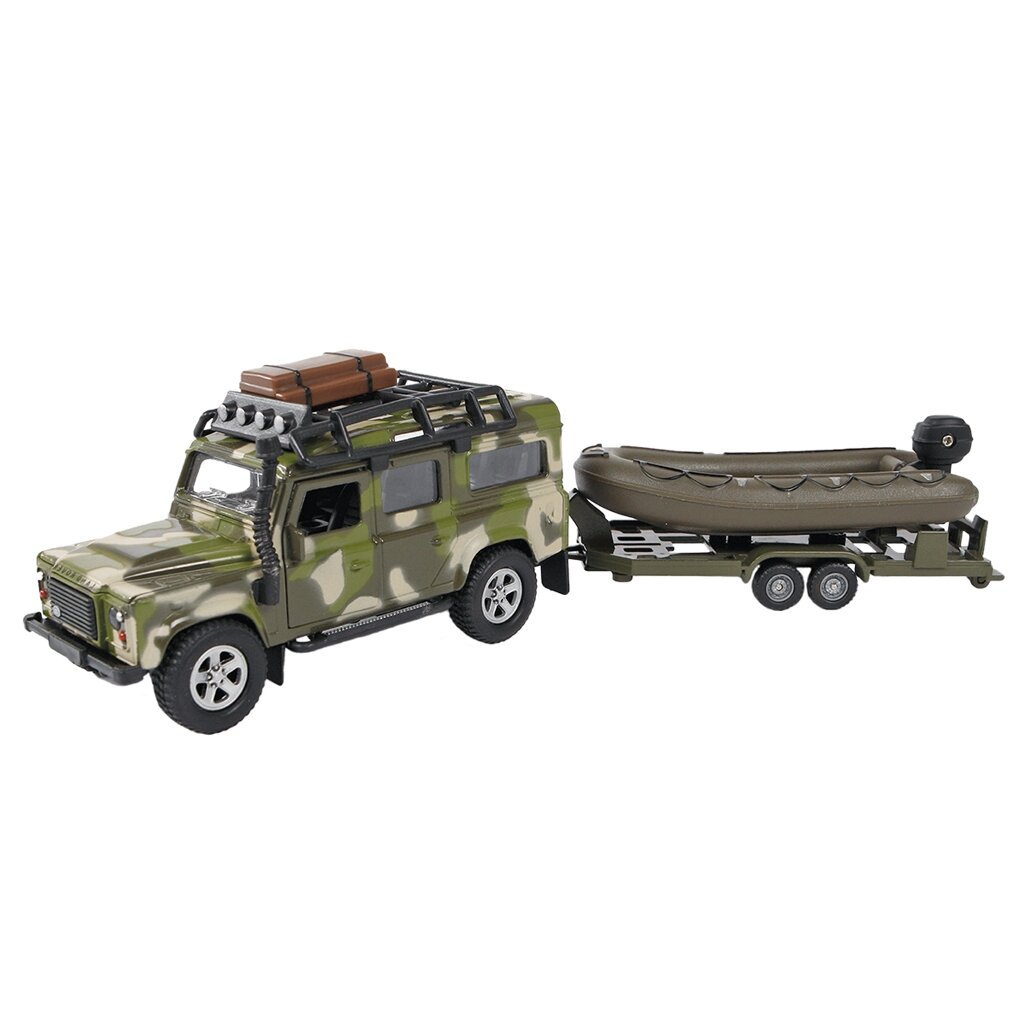 Ігровий набір – LAND ROVER DEFENDER MІЛІТАРІ (з човном) від компанії Pavlusha Toys - фото 1