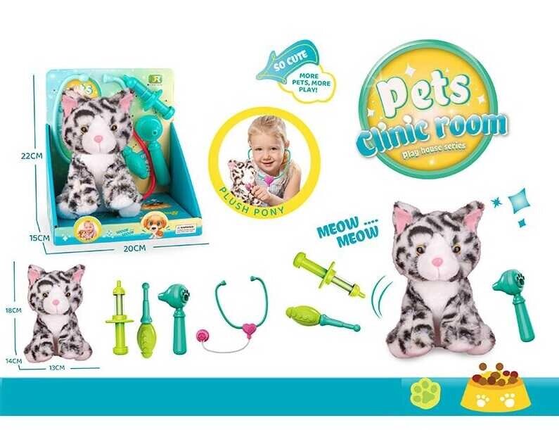Котик м’яка іграшка, медичне приладдя, 4 аксесуари, в кор. /48-2/ від компанії Pavlusha Toys - фото 1