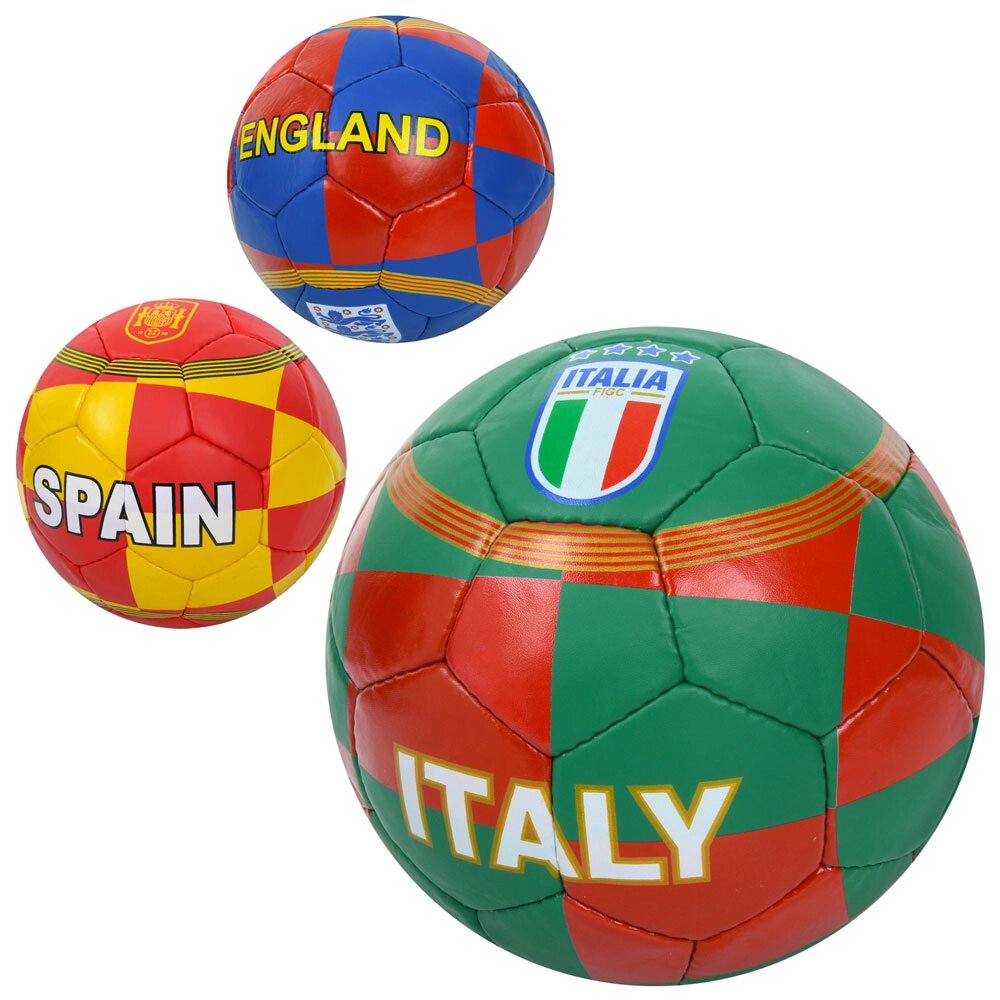 М'яч футбольний розмір5, ПУ1,4мм, ручна робота, 32панелі, 400-420г, 3види (країни), в п/е /30/ від компанії Pavlusha Toys - фото 1