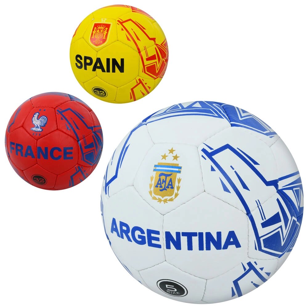 М'яч футбольний розмір5, ПУ1,4мм, ручна робота, 32панелі, 400-420г, 3види (країни), в п/е /30/ від компанії Pavlusha Toys - фото 1