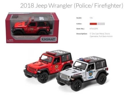 Модель джип JEEP WRANGLER  5'' KT5412WPR Police/Firefighter метал. інерц. відкр. дв. 2в. кор./96/ від компанії Pavlusha Toys - фото 1