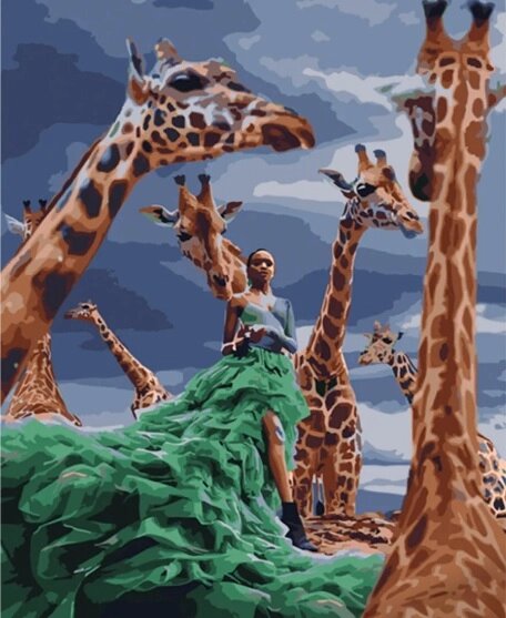 Набір для розпису по номерах Дівчина серед жирафів Strateg розміром 40х50 см (HH015) від компанії Pavlusha Toys - фото 1
