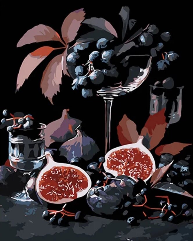 Набір для розпису по номерах Інжир та виноград Strateg на чорному фоні розміром 40х50 см (AH1045) від компанії Pavlusha Toys - фото 1