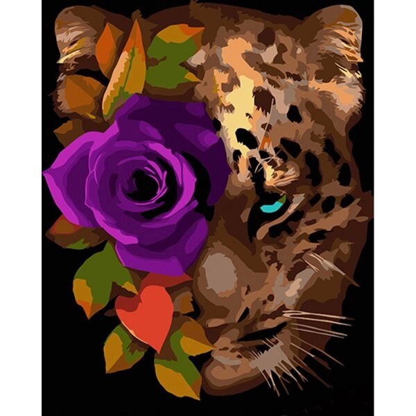 Набір для розпису по номерах Леопард з трояндою Strateg на чорному фоні розміром 40х50 см (AH1002) від компанії Pavlusha Toys - фото 1