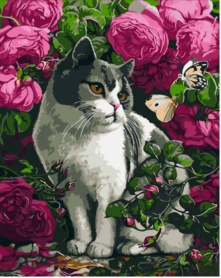 Набір для розпису по номерах Троянди і кіт Strateg розміром 30х40 см (SS6757) від компанії Pavlusha Toys - фото 1