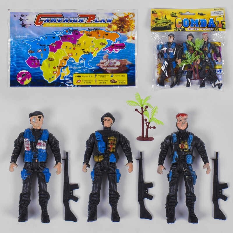 Набір солдатиків 8 елементів, 3 солдати, 3 зброї, карта, аксесуари, в п/е /648-2/ від компанії Pavlusha Toys - фото 1
