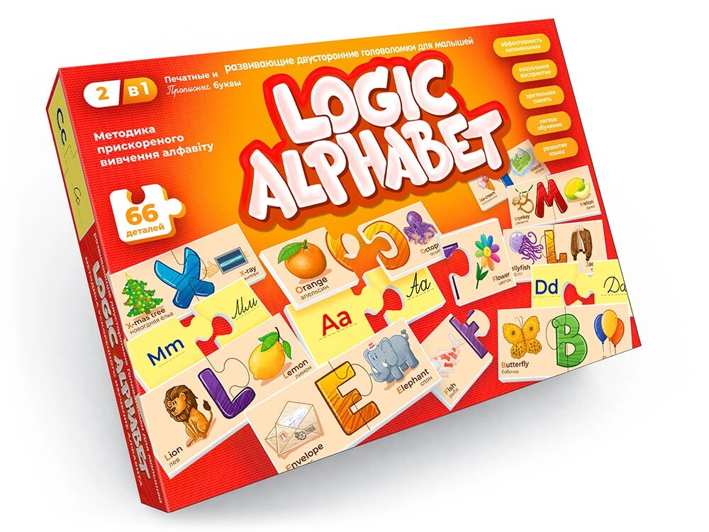 Пазли-асоціації, що розвивають "Logic Alphabet" англ/рос Danko Toys від компанії Pavlusha Toys - фото 1