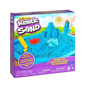 Набір піску для дитячої творчості - KINETIC SAND ЗАМОК З ПІСКУ (блакитний, 454 г, формочки, лоток)