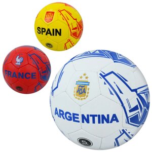М'яч футбольний розмір5, ПУ1,4мм, ручна робота, 32панелі, 400-420г, 3види (країни), в п/е /30/