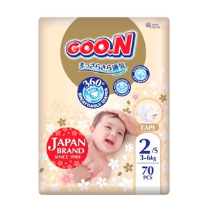 Підгузки GOO. N Premium Soft для дітей 3-6 кг (розмір 2(S), на липучках, унісекс, 70 шт)