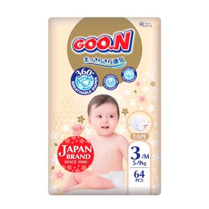 Підгузки GOO. N Premium Soft для дітей 5-9 кг (розмір 3(M), на липучках, унісекс, 64 шт)