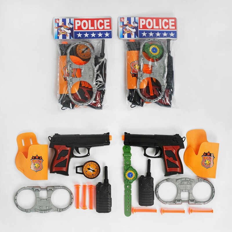 Поліцейський набір 2 види, пістолет у кобурі, силіконові патрони, рація, наручники, у п/е /240-2/ від компанії Pavlusha Toys - фото 1