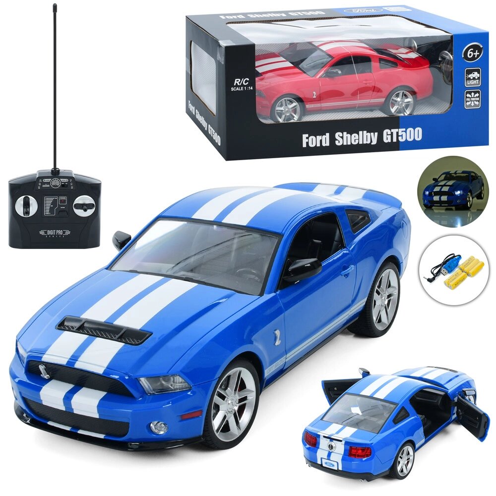 Р/К машина, Ford Shelby GT500, 1:14, акум, 34см, світло, гумові колеса, USBзарядне, 2 кольори, в кор-ці, 45-17-19,5см від компанії Pavlusha Toys - фото 1