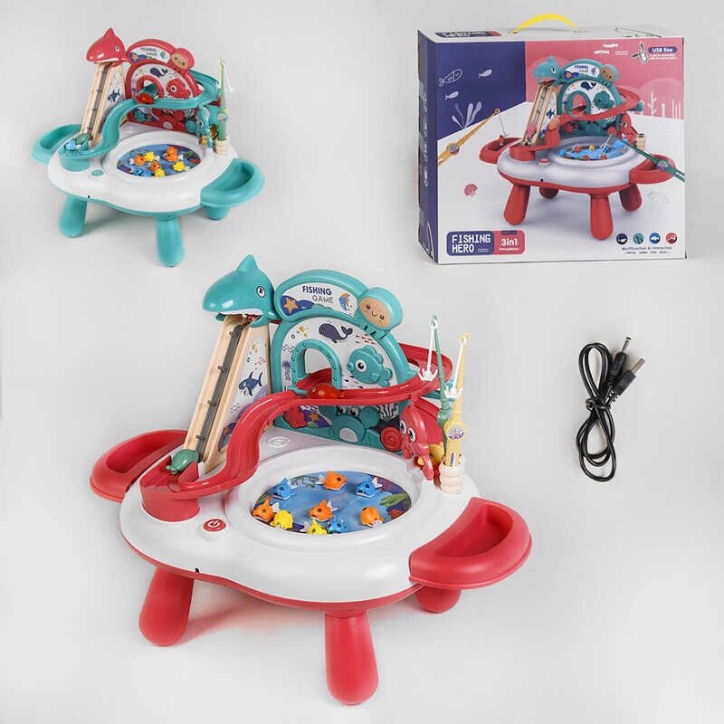 Рибалка "Парк розваг", 2 кольори, музична, 2 види риб, автоматичний витяг, 2 вудки, USB кабель, в кор. від компанії Pavlusha Toys - фото 1