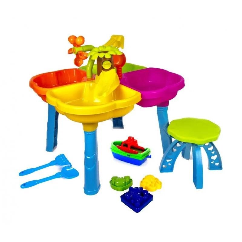 Столик для піску (стіл, стільчик, човен, граблі, лопатка, пасочки) КВ /1/ від компанії Pavlusha Toys - фото 1