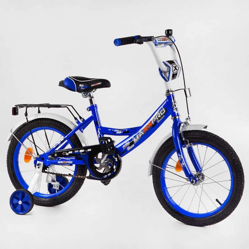 Велосипед 16" дюймів 2-х колісний ручне гальмо, дзвіночок, сидіння з ручкою, дод. колеса, багажник, ЗБІРАНИЙ НА 75%, в від компанії Pavlusha Toys - фото 1