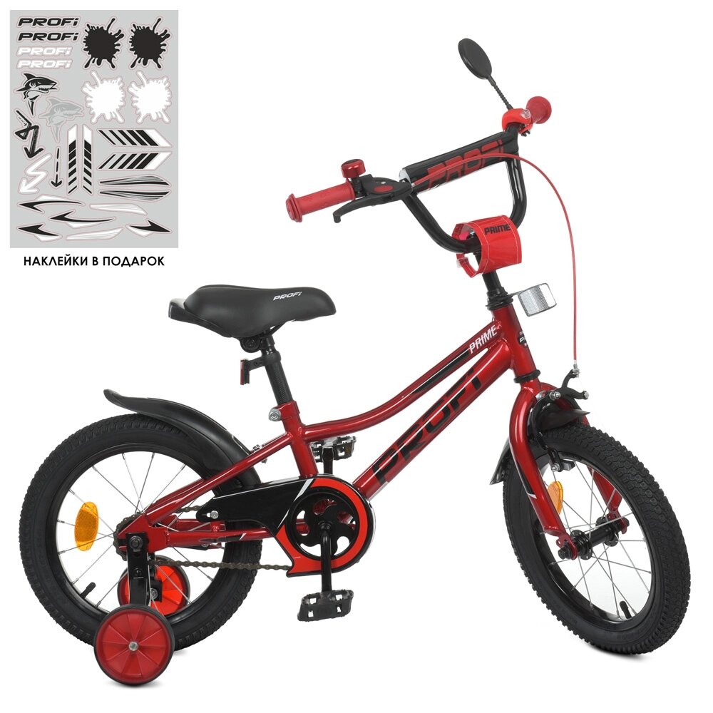 Велосипед дитячий PROF1 14д. Y14221-1 (1шт) Prime, SKD75,ліхтар, дзвінок, дзеркало, дод. кол., червоний від компанії Pavlusha Toys - фото 1
