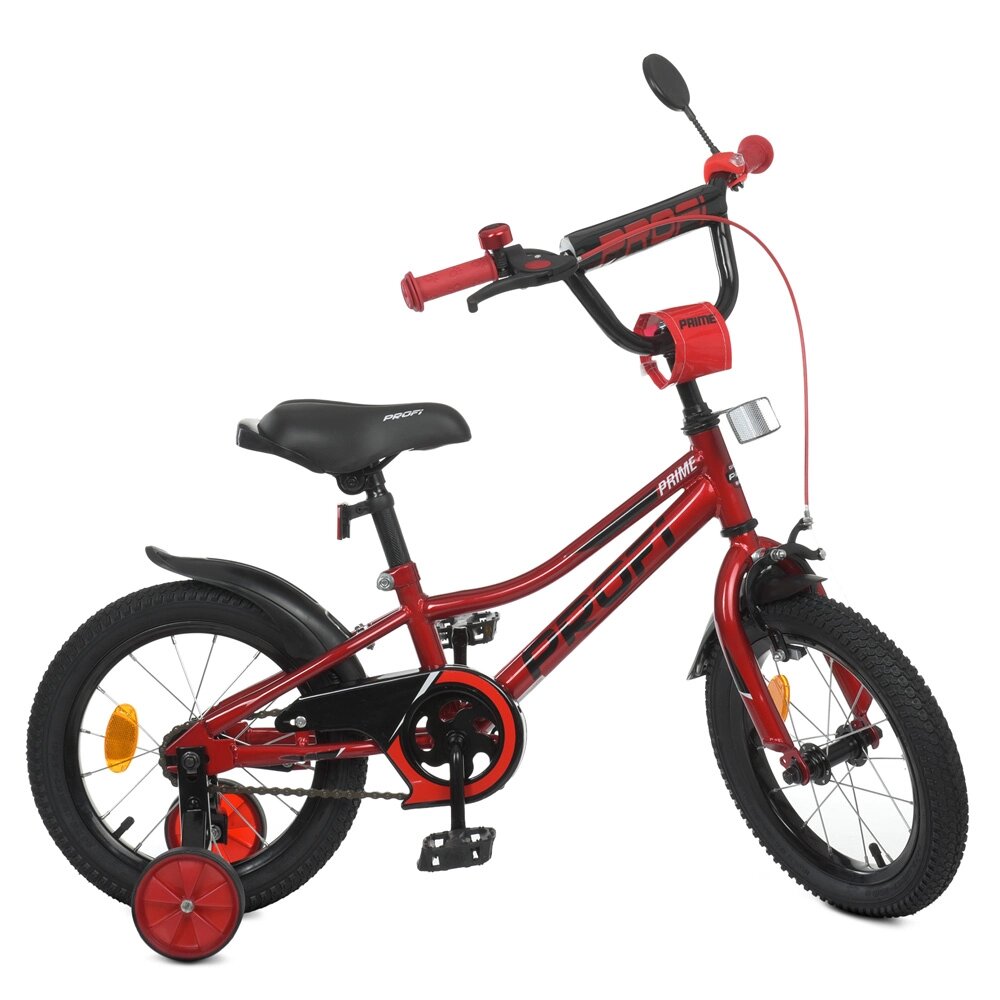 Велосипед дитячий PROF1 14д. Y14221 (1шт) Prime, SKD45,ліхтар, дзвінок, дзеркало, дод. кол., червоний від компанії Pavlusha Toys - фото 1