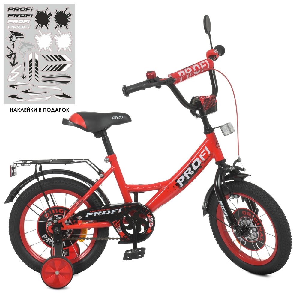 Велосипед дитячий PROF1 14д. Y1446-1 (1шт) Original boy, SKD75,ліхтар, дзвінок, дзеркало, дод. кол., червоно-чорний від компанії Pavlusha Toys - фото 1