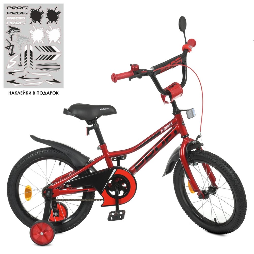 Велосипед дитячий PROF1 16д. Y16221-1 (1шт) Prime, SKD75, ліхтар, дзвінок, дзеркало, дод. кол., червоний від компанії Pavlusha Toys - фото 1
