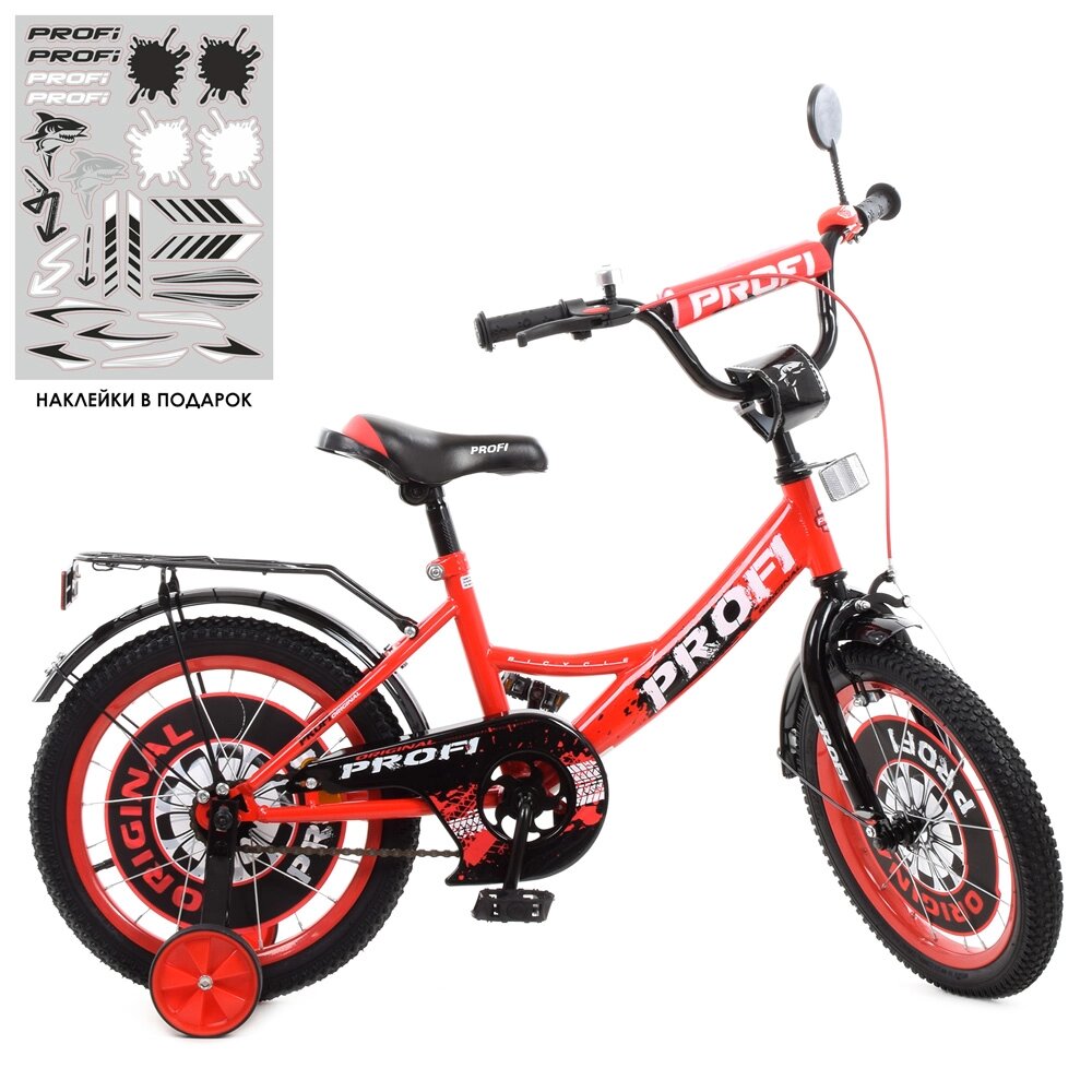 Велосипед дитячий PROF1 16д. Y1646 (1шт) Original boy, SKD45,ліхтар, дзвінок, дзеркало, дод. кол., червоно-чорний від компанії Pavlusha Toys - фото 1