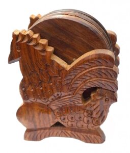 Набір 6 підставок під гаряче із червоного дерева Півень