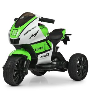 Дитячий електромобіль Мотоцикл M 4135 EL-1-5, колеса EVA, музика, світло, шкіряне сидіння, біло-зелений