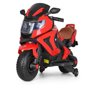 Дитячий мотоцикл M 3681 AL-3, BMW, ручка газу, гумові колеса, шкіряне сидіння, червоний