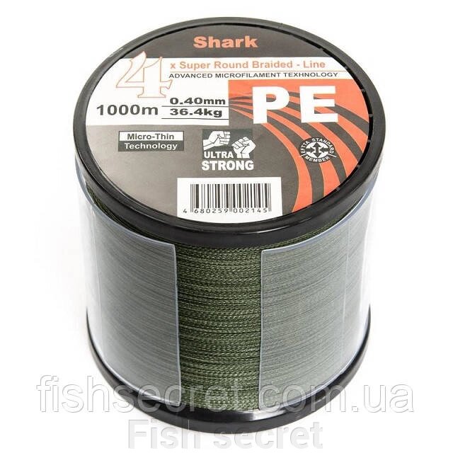 Шнур Shark темно зелений 4x PE 1000м від компанії Fish secret - фото 1