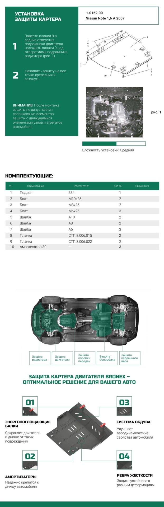 Bronex захист двигуна, КПП, радіатора Nissan Note Premium від компанії Автопроставка - фото 1