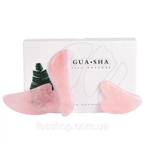 Подарунковий набір інструментів для масажу GUA SHA з Рожевого кварцу в коробочці