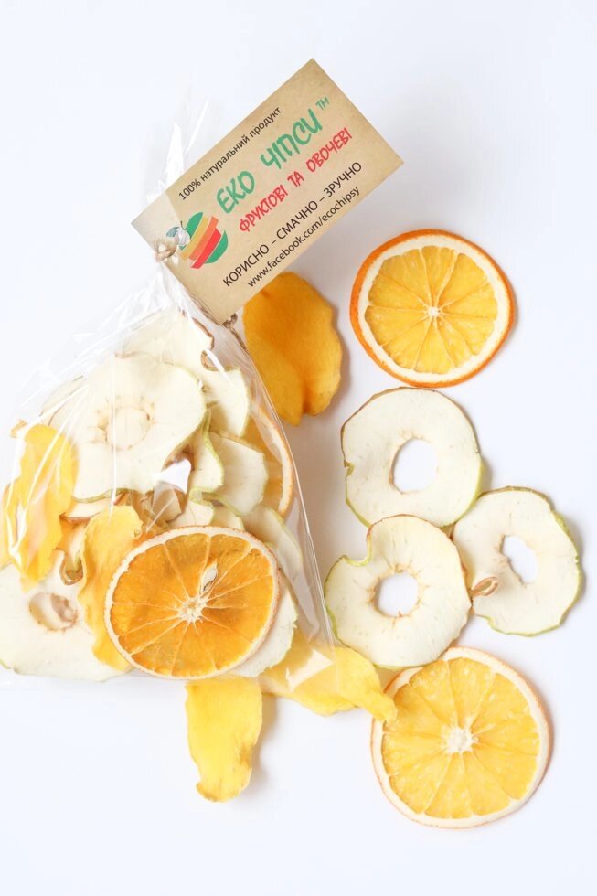 Суміш фруктових чіпсів ТМ  Еко Чіпси (яблуко + апельсин + манго), 50 г - фото