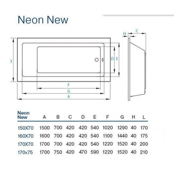 Ванна акрилова Neon New 180 x 80 см Koller Pool від компанії "Вентиляційні системи" Інтернет-магазин - фото 1