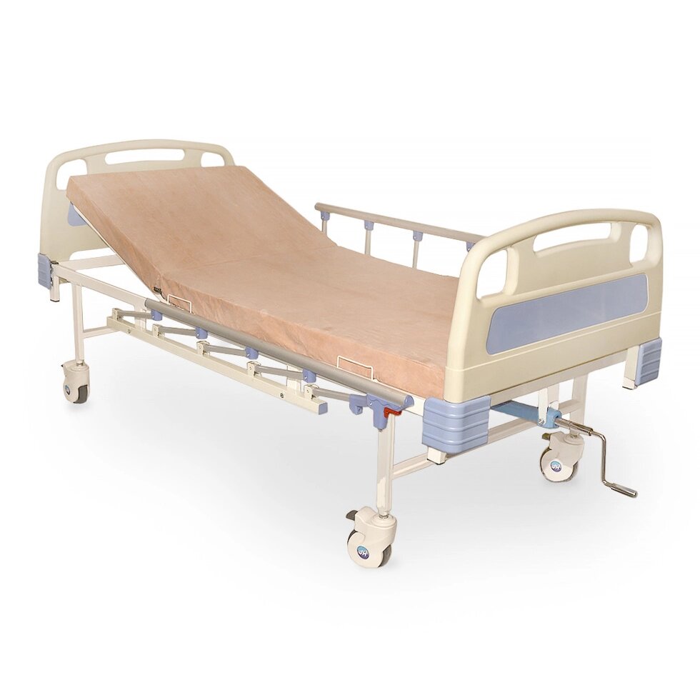 КФМ-2-1 Ліжко медичне функціональне двосекційне з матрацом, огорожами та на колесах від компанії Medzenet - фото 1