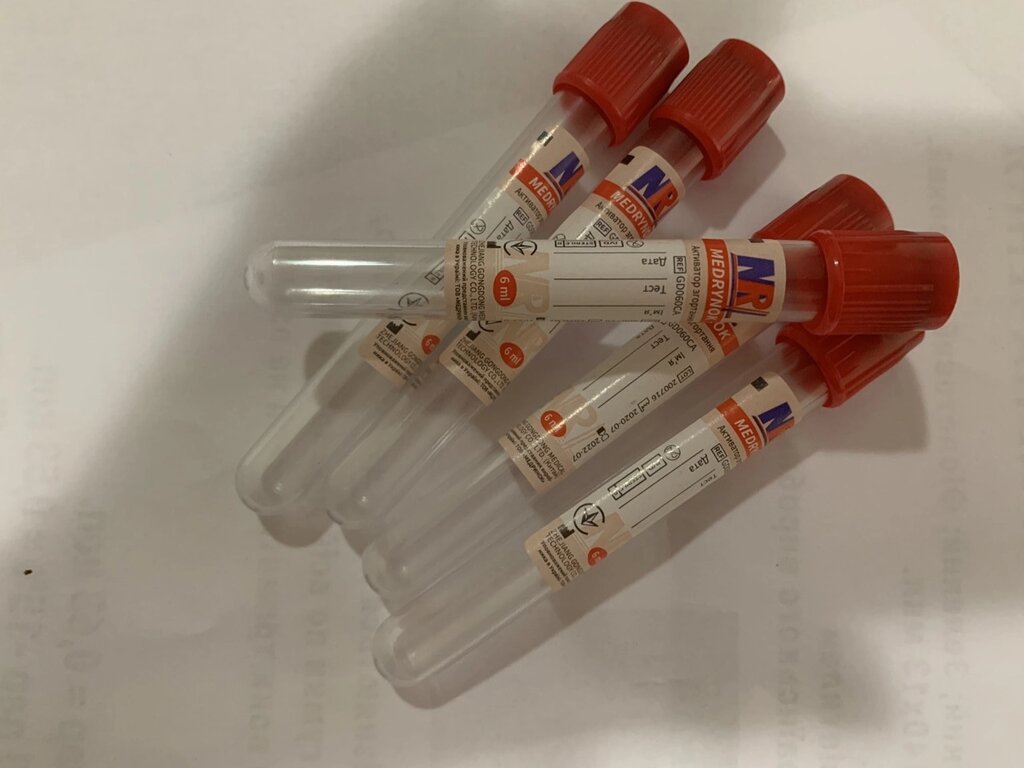 Пробірка вакуумна для забору крові «MEDRYNOK», 6 мл, з активатором згортання, стерильна, червоною кришкою від компанії Medzenet - фото 1