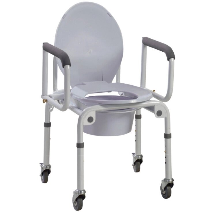 Сталевий стілець-туалет на колесах з відкидними підлокітниками OSD-2107D від компанії Medzenet - фото 1