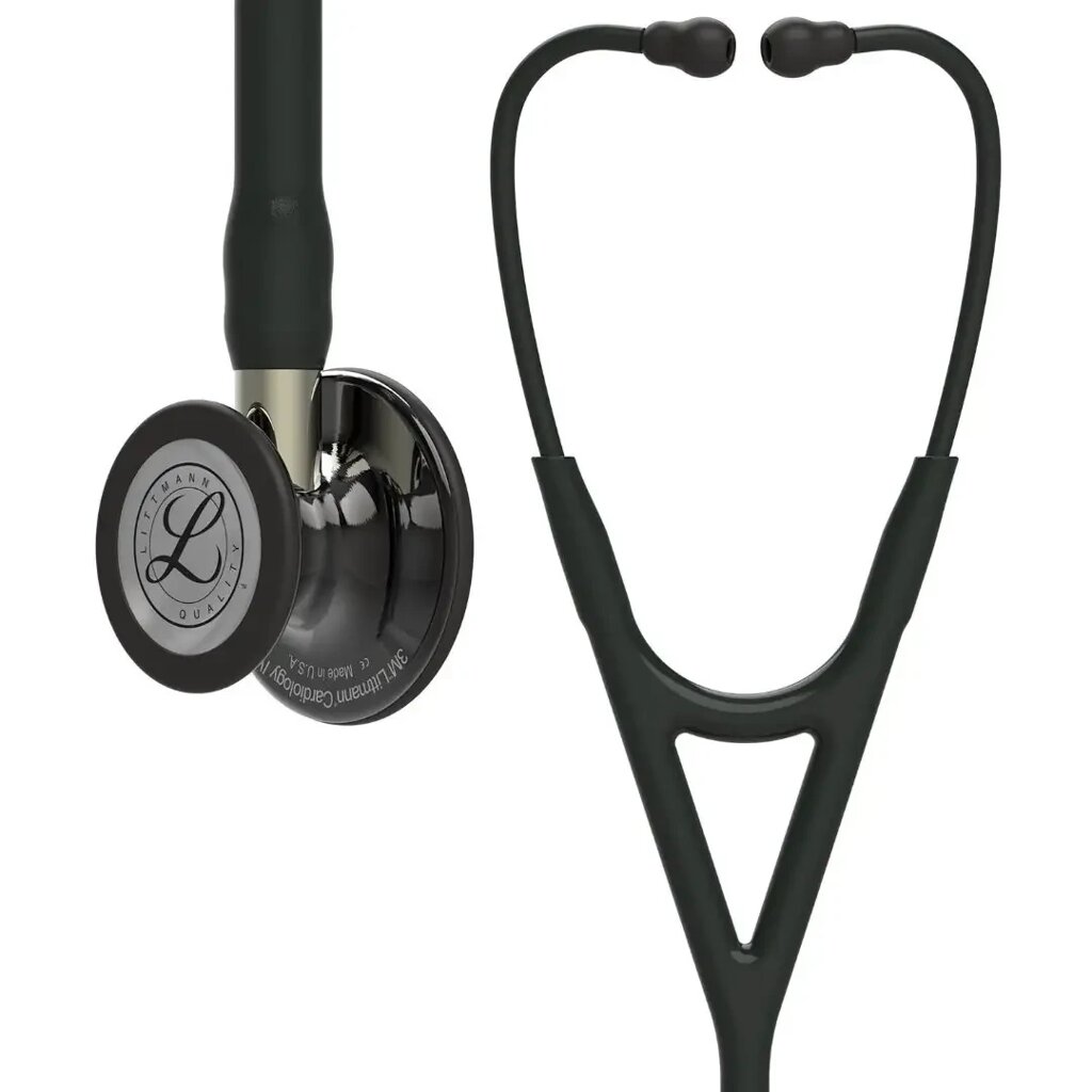 Стетоскоп серії Littmann Cardiology IV чорний із дзеркальною димчатою головкою на ніжці кольору шампань, чорне від компанії Medzenet - фото 1