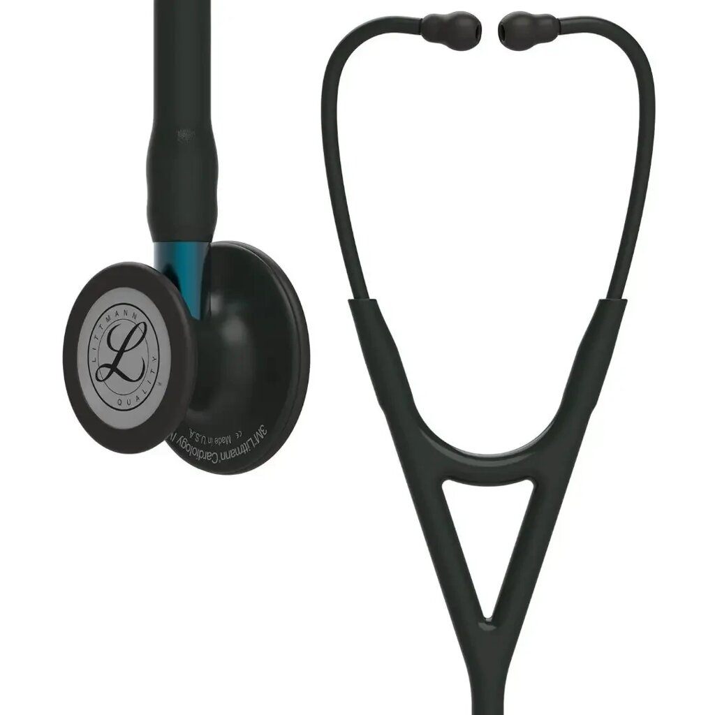 Стетоскоп серії Littmann Cardiology IV чорний із головкою чорного кольору на блакитній ніжці, чорне наголів`я 6201 від компанії Medzenet - фото 1