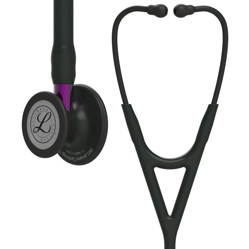 Стетоскоп серії Littmann Cardiology IV чорний із головкою чорного кольору на фіолетовій ніжці, чорне наголів`я 6203 від компанії Medzenet - фото 1